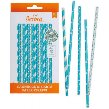 Paper straws - Decora - blue and white, 80 pcs.
