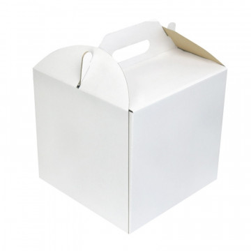 High box for a cake with a handle - white, 26 x 26 x 25 cm