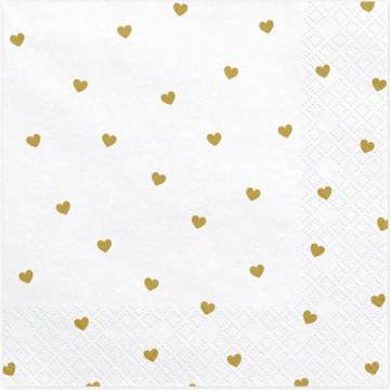 Paper napkins with hearts - PartyDeco - white, 16.5 x 16.5 cm, 20 pcs.