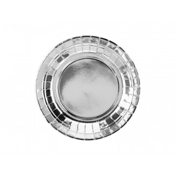 Talerzyki okrągłe - PartyDeco - srebrne, metalizowane, 18 cm, 6 szt.
