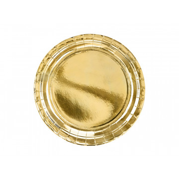 Talerzyki okrągłe - PartyDeco - złote, metalizowane, 23 cm, 6 szt.