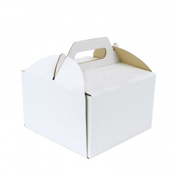 Pudełko na tort z rączką - białe, 24,5 x 24,5 x 15 cm