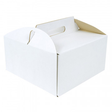 Cake box with handle - white, 30.5 x 30.5 x 15 cm