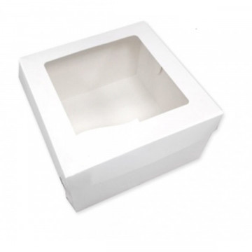Pudełko wysokie na tort z oknem - białe, 31 x 31 x 19 cm