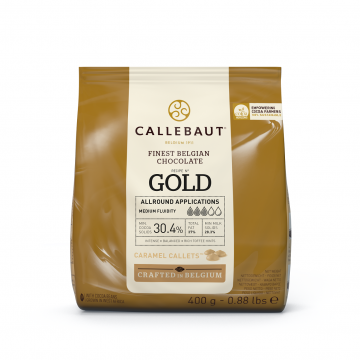 Belgian chocolate in lozenges - Callebaut - white with caramel, 400 g
