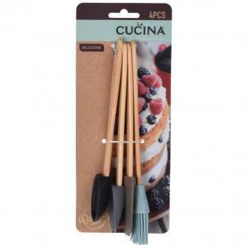 Set of silicone utensils with a wooden handle - La Cucina - 4 pcs.