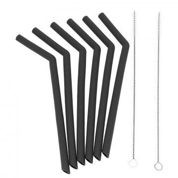 Silicone straws with brushes - gray, reusable, 6 pcs.