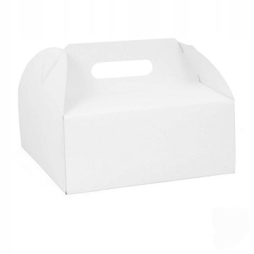 Pudełko na tort z rączką - Cuki - białe, 20 x 20 x 12 cm