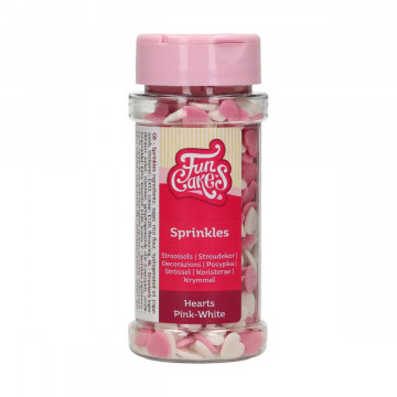 Sugar sprinkles - FunCakes - hearts, pink and white, 60 g