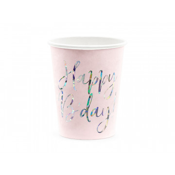 Paper cups - PartyDeco - pink, Happy Birthday, 220 ml, 6 pcs.