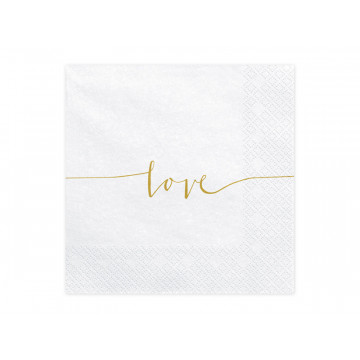 Serwetki papierowe Love - PartyDeco - białe, 16,5 cm, 20 szt.