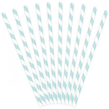 Słomki papierowe - PartyDeco - błękitne, 19,5 cm, 10 szt.
