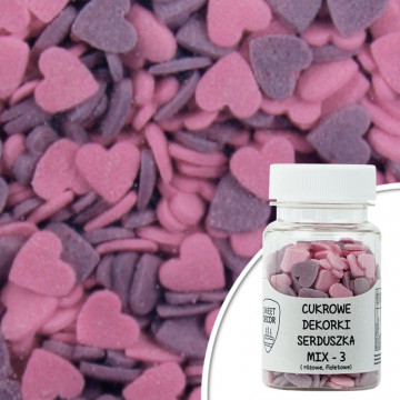 Dekorki cukrowe - serduszka, mix 3, 30 g