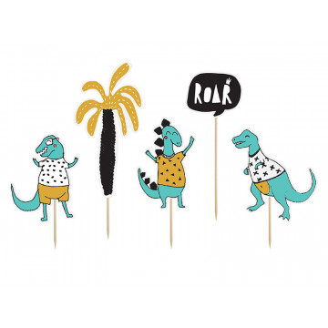 Cake toppers - PartyDeco - dinosaurs, 5 pcs.