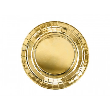 Talerzyki okrągłe - PartyDeco - złote, metalizowane, 18 cm, 6 szt.