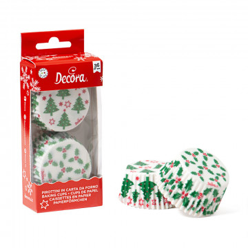 Muffin curlers - Decora - holly and christmas trees, 50 x 32 mm, 36 pcs.