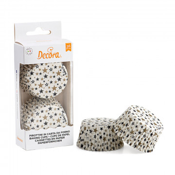 Muffin curlers - Decora - stars, gold and black, 50 x 32 mm, 36 pcs.