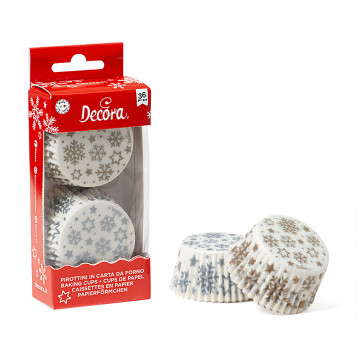 Muffin curlers - Decora - snowflakes, gold and silver, 50 x 32 mm, 36 pcs.