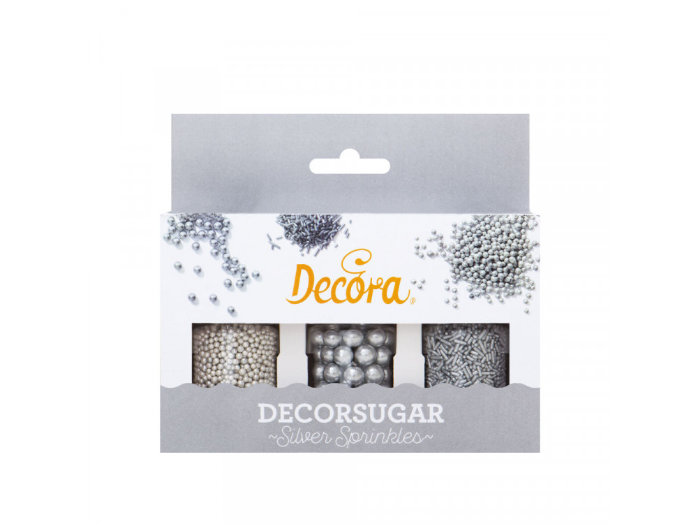 Zestaw posypek cukrowych - Decora - srebrne, 85 g