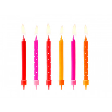 Świeczki urodzinowe - PartyDeco - kolorowy mix, 6 szt.