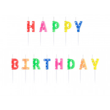 Happy Birthday candles - PartyDeco - colorful mix, 13 pcs.