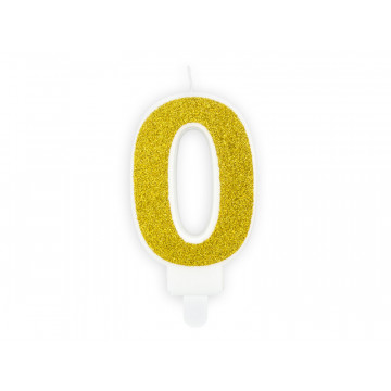 Birthday candle number 0 - PartyDeco - glitter gold