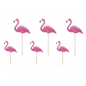 Toppery na tort Aloha Flamingi - PartyDeco - różowe, 6 szt.