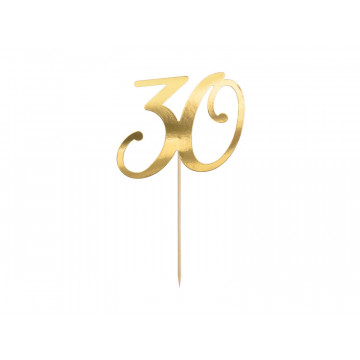 Birthday cake topper - PartyDeco - number 30, gold, 20.5 cm