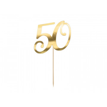 Topper urodzinowy na tort - PartyDeco - liczba 50, złoty, 20,5 cm