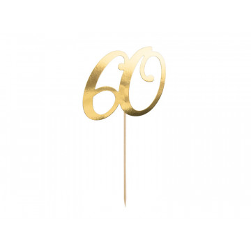Birthday cake topper - PartyDeco - number 60, gold, 20.5 cm